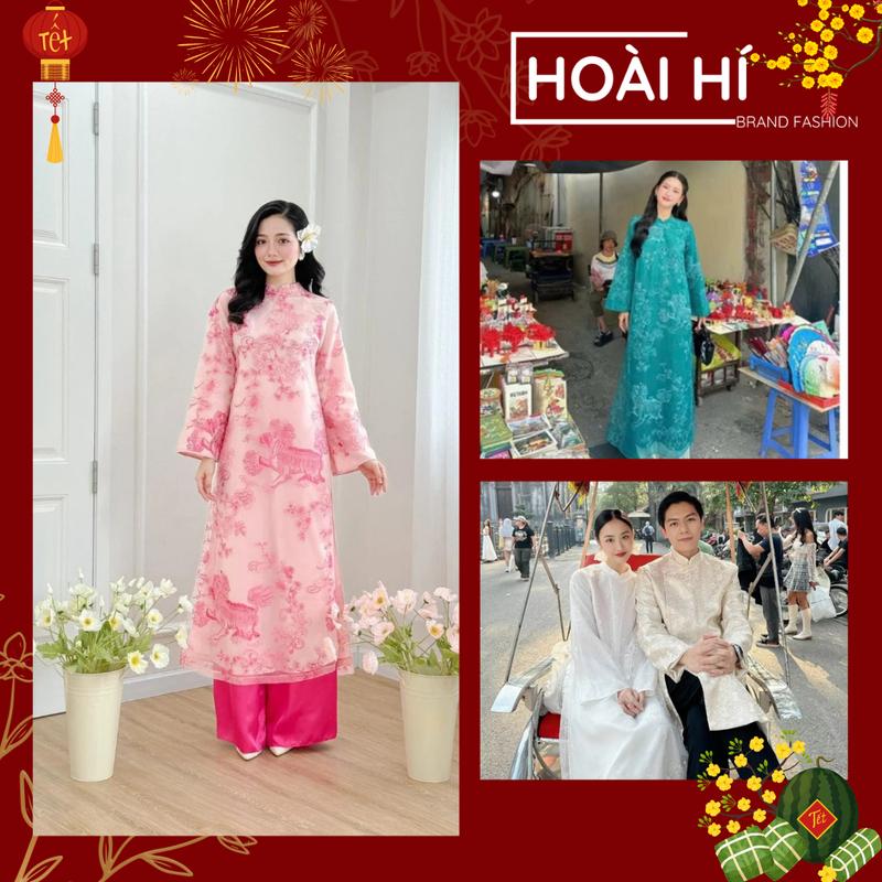 Áo dài dáng suông hoạ tiết Kỳ Lân chất liệu Oganza cực đẹp , Áo dài mặc tết Nữ Women