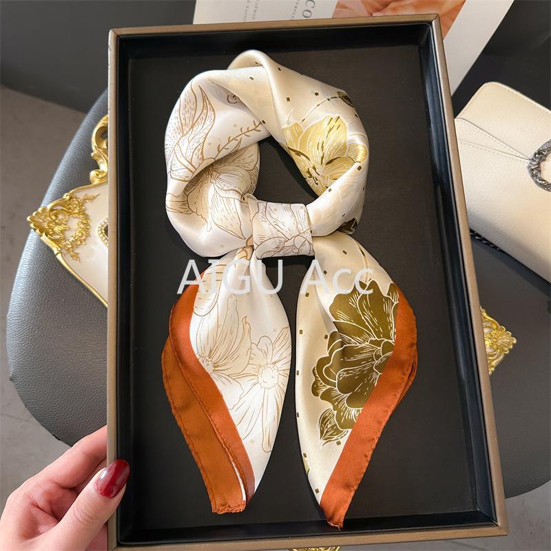 Khăn Quàng Cổ Vuông Cổ Áo Tóc In Hình Dành Cho Nữ Hàng Mới Về 70CM 27,55inch Làm Bằng Lụa Mô Phỏng Lụa Thích Hợp Cho Tiếp Viên Khăn Choàng Nữ Công Sở WJ70FZS-100