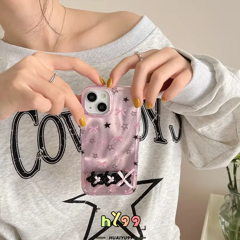 Case HP Untuk Infinix Smart 8 7 5 6 Pro Tecno Spark GO 2023 GO 2024 20C 20 Hot 40i 30i 30 40 11 10 8 9 12 Pro Play Note 40 30 Pro Pita Cantik Bersinar Warna Bintang Lima Titik Cinta Romantis Hati Soft Cover 3