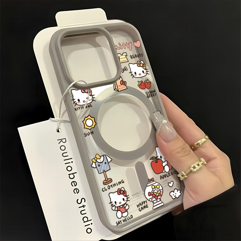 Ốp Điện Thoại Hello Kitty, Thiết Kế Hình Tròn, Tương Thích Với iPhone 7, 8 Plus, X, XR, XS MAX, 11Pro, 13Pro, 11, 12, 13, 14, 15, 16PRO MAX, Ốp Mềm, Chống Sốc, Từ Tính, Ốp Lưng