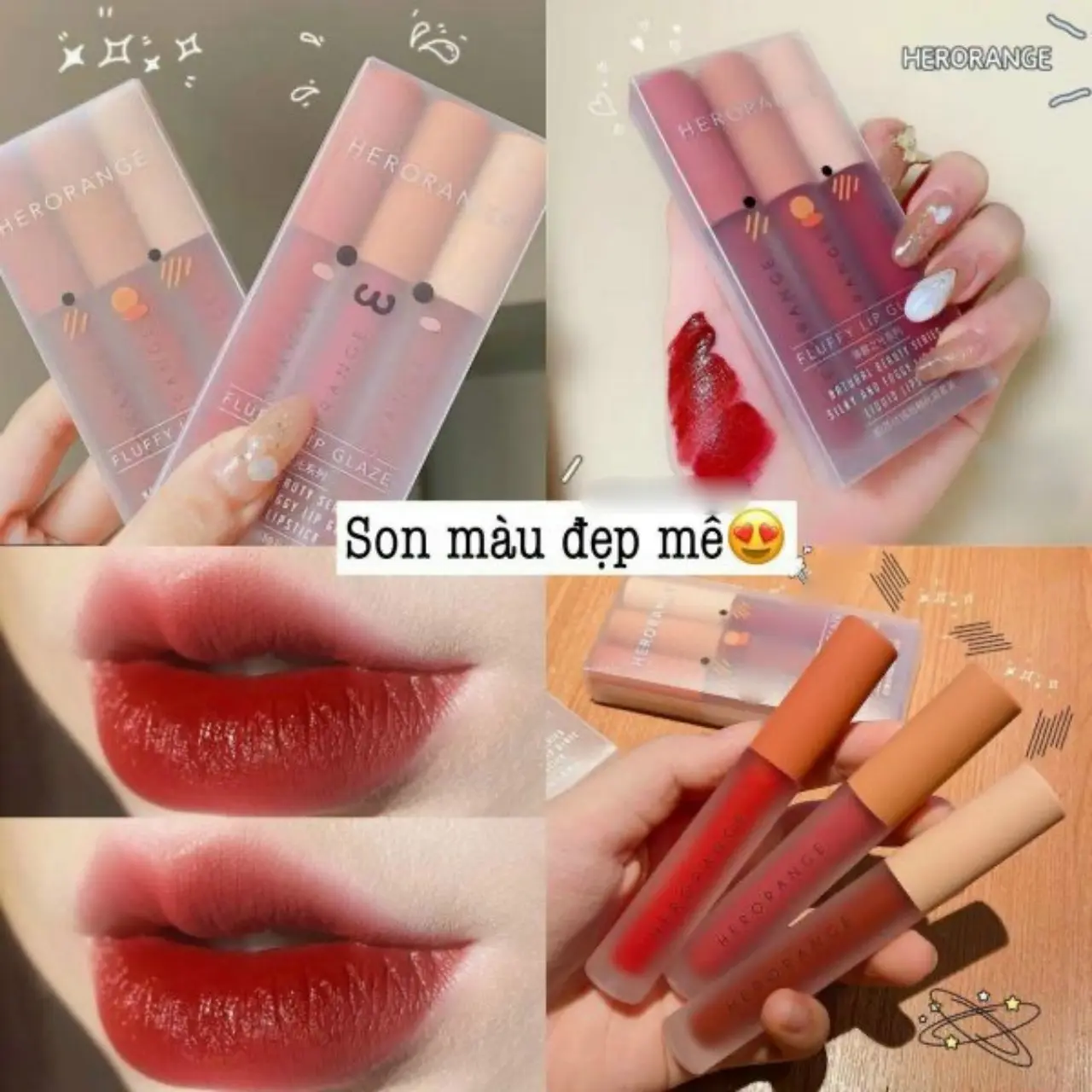 Set Son kem 3 Cây Herorange Fluffy Siêu Lì