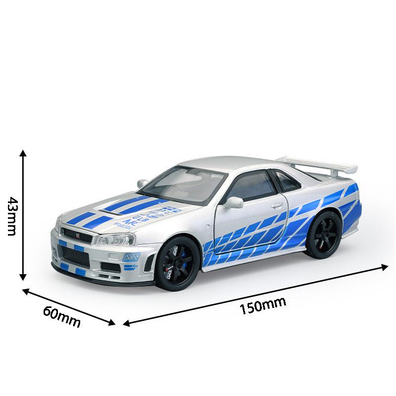 Product Introduction of 1:32 Scale Nissan GTR R34 Alloy Car Model Diecast Car Sound Light Car Lovers Collection Kids Birthday Gift Metal Boys Toys 9