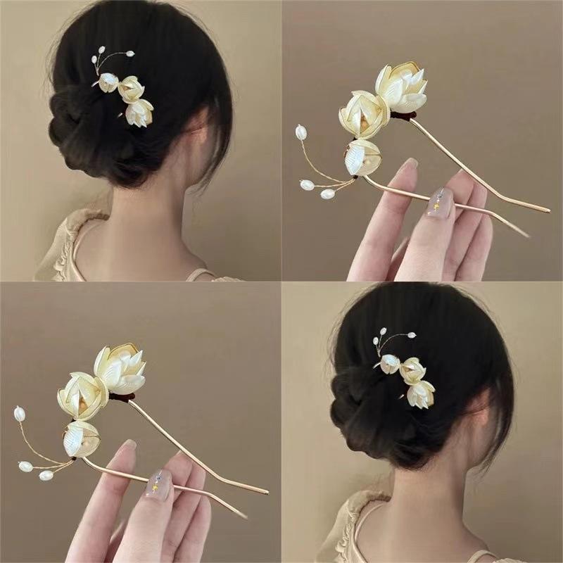  Bộ Kẹp U & Nĩa Hoa Mộc Lan 2025 - Dụng Cụ Tạo Búi Tóc Tân Cổ Điển Trung Hoa | Khung Titan 0.6MM Biến Hình + Hoa Bọc 3D Tháo Rời | Thiết Kế Sườn Chống Gãy Cho Tóc Dày Phù Hợp Lễ Hội Áo Dài Trình Diễn Nghệ Thuật Chụp Ảnh Cổ Trang Chuyên Nghiệp 