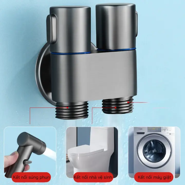 Vòi Xịt Vệ Sinh Bộ Vòi Sịt Vệ Sinh Tăng Áp Vòi Bồn Cầu Inox 304 Chia 2 Đầu Nước Không Gỉ 6