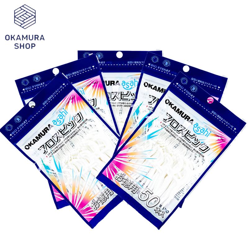 Okamura - Combo 5 Gói tăm chỉ nha khoa chất lượng Nhật Bản gói 50 cây