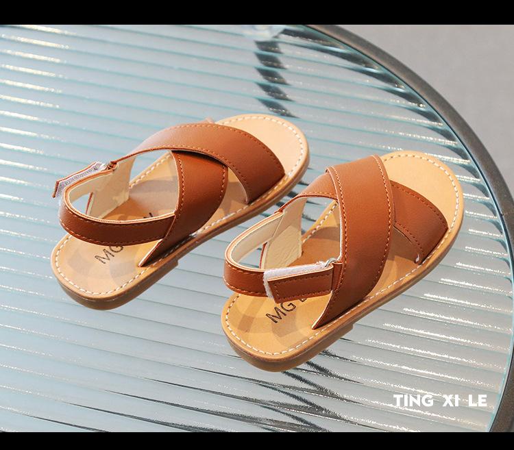Product Introduction of Children's Sandals 2024 Summer New Fashion Versatile Baby Simple Soft Sole Boys and Girls Open Toe Cross Beach Shoes 13