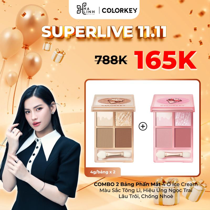 [VHL x COLORKEY] COMBO 2 Bảng Phấn Mắt 4 Màu COLORKEY Phiên Bản Ice Cream Ngọt Ngào, Phấn Mịn 4g/bảng x2