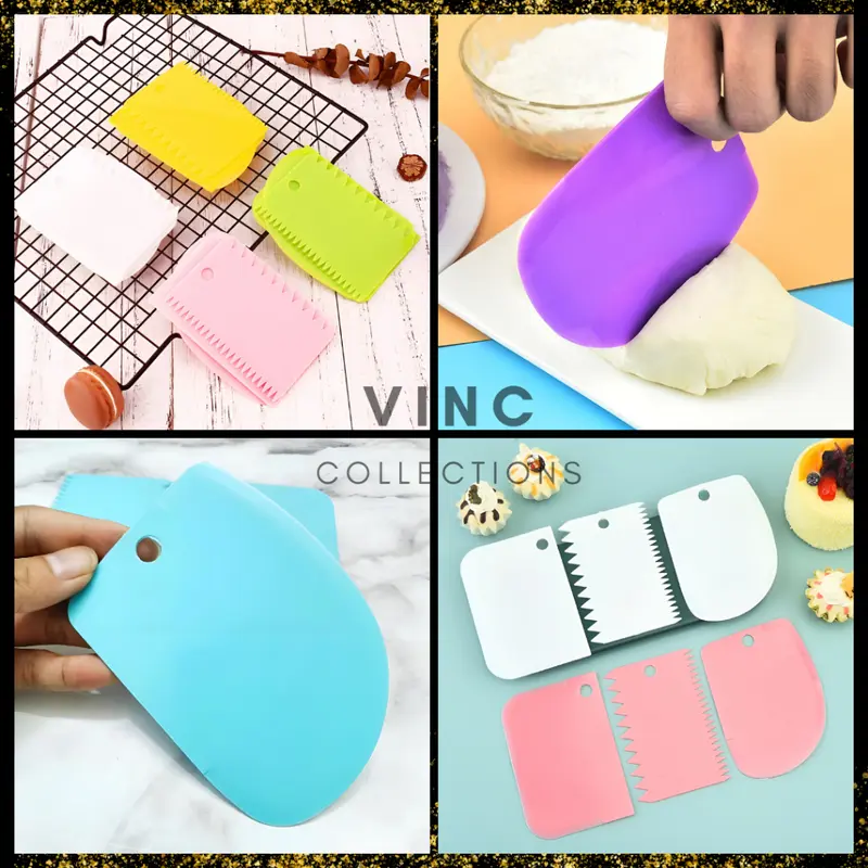 PEMOTONG ADONAN KUE DAN ROTI ISI 3 / SCRAPER 3 IN 1 / SCRAPER CUTTER / SCRAPER BUTTER CREAM / Scraper Kue Plastik 3 in 1 / Pemotong Adonan Kue / Alat Adonan Kue / Pisau Plastik Pemotong Adonan / Scraper Buttercream Alat Dekorasi Hias Kue Penghalus Cake 5