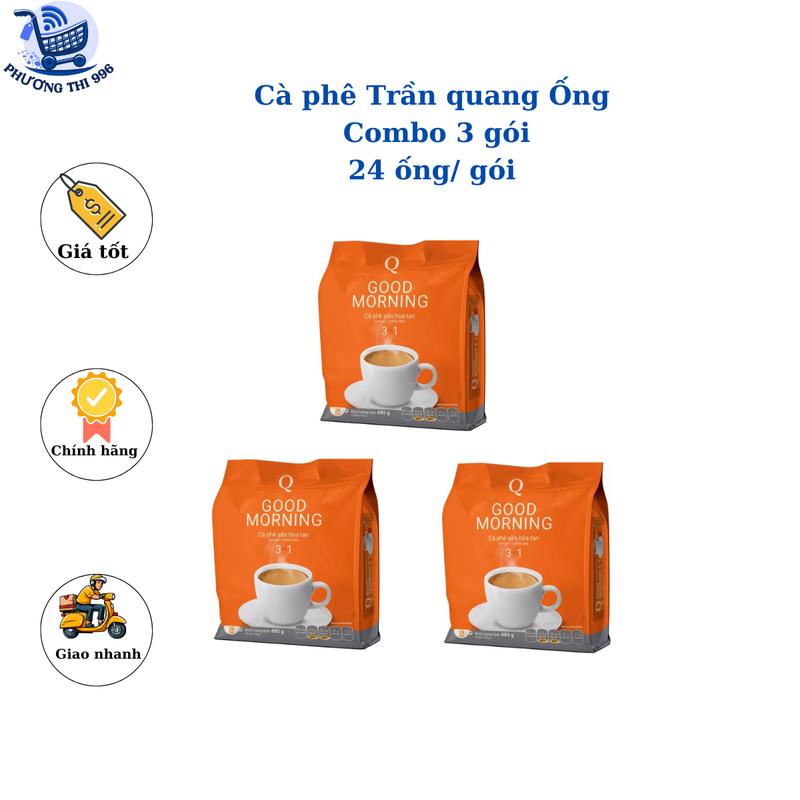 Combo 3 bịt Trần Quang ống Good Morning ( 24 ống/ gói) Coffee Cà Phê Cafe
