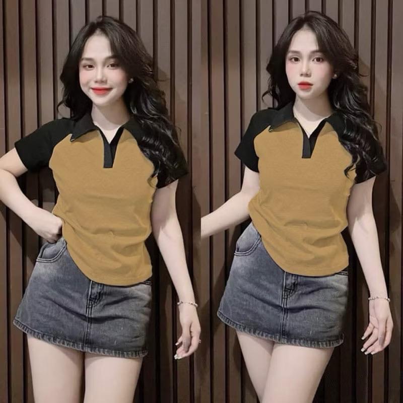 Áo Thun Polo Tay Phối Chất Tăm lạnh 50-90 kg. Áo Thun Bigsize Tay Ngắn Phối Màu. Nữ Women Top 6