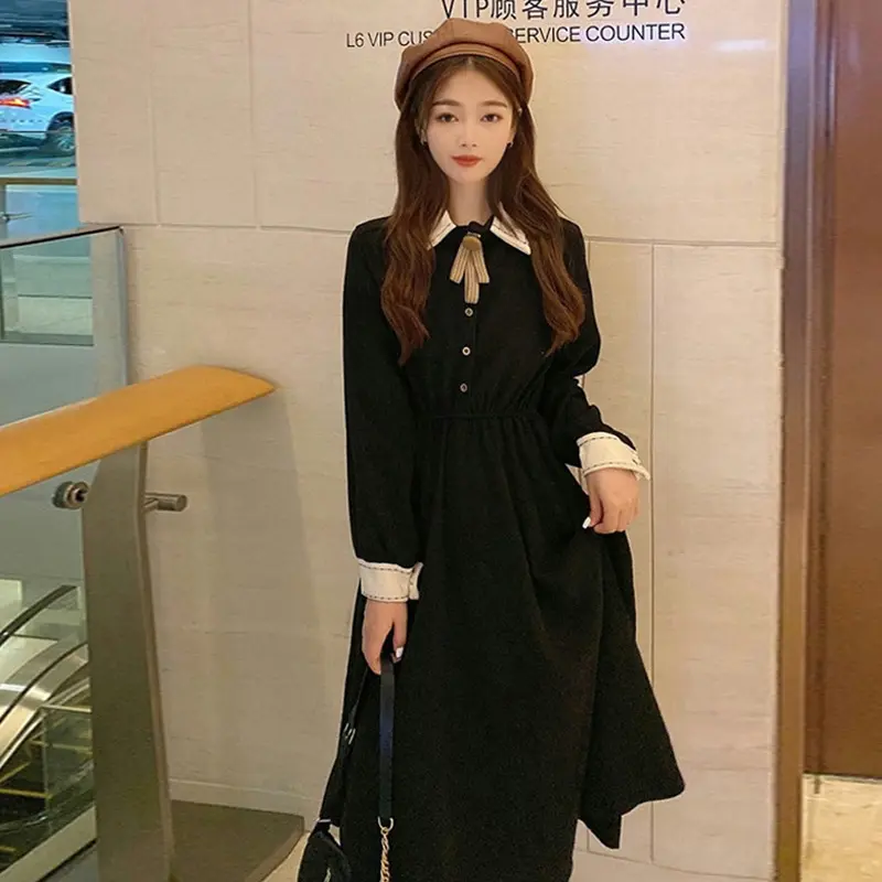 Váy Giáng Sinh, Dành Cho Nữ, Màu Đỏ, Dài Tay, Thích Hợp Cho Đầu Xuân Và Mùa Thu, Phong Cách Tình Yêu Đầu Tiên Nhẹ Nhàng Kiểu Pháp, Váy Dài Nhỏ MTM560 6