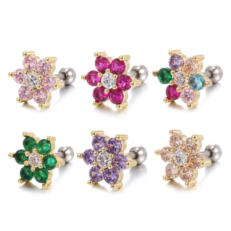 Product Introduction of High Quality Minimal Crystal Flower Ear Studs Earrings Women Simple Gold Color Tiny Piercing Earrings New Arrival 2024 New 2