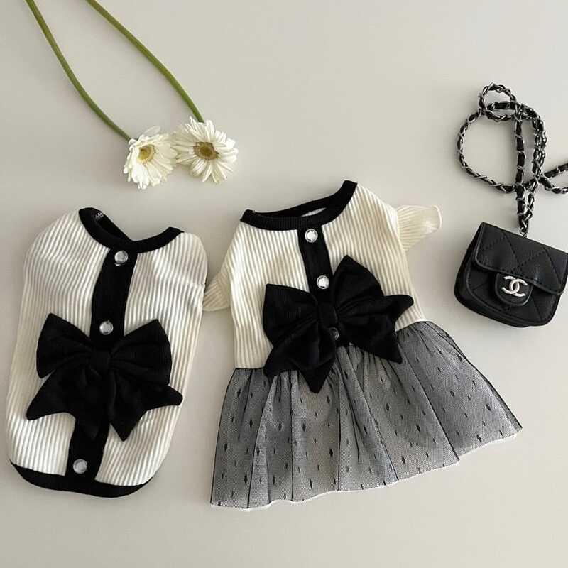 Product Introduction of Cute Bow Black White Lady Skirt Pet Cat Dog Clothes 0