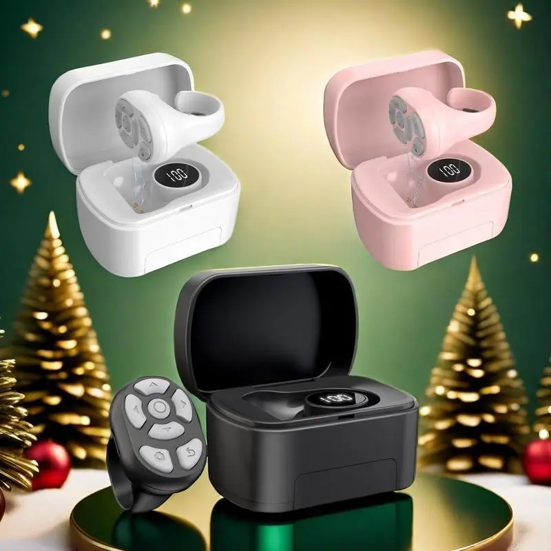 Wireless Remote Control Ring with Digital Display & Charging Case, USB Rechargeable 7-Button Scrolling Ring Clicker for Smartphones Tablets
