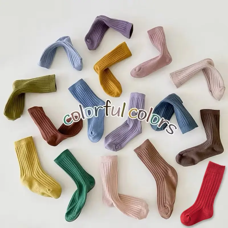 Vớ Trẻ Em, Cotton Loại A, Mỏng, Dành Cho Bé Trai Và Bé Gái, Màu Trơn Vớ Dài Giữa Bắp Chân, Thích Hợp Cho Mùa Xuân Và Mùa Hè, Vớ Bó Cho Em Bé