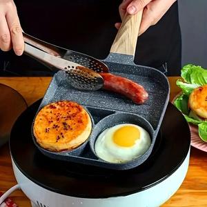 ノンスティックアルミオムレツパン デュアルエッグウェル付き、厚手設計で卵・ハム・朝食用フライパン、ガス・IH対応、手洗いのみ