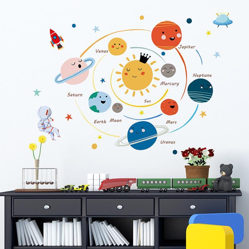 Cartoon Solar System Pattern Wall Sticker, 1 Set Waterproof & Removable Wall Decal, Planet Pattern Wall Decor for Home Living Room Bedroom 3