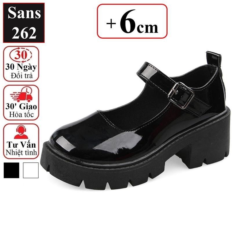 Giày lolita nữ đế cao 6cm Sans262 bigsize 42 41 40 da đen bóng búp bê nàng thơ hàn quốc xinh đẹp dễ thương đáng yêu cute mary jane
