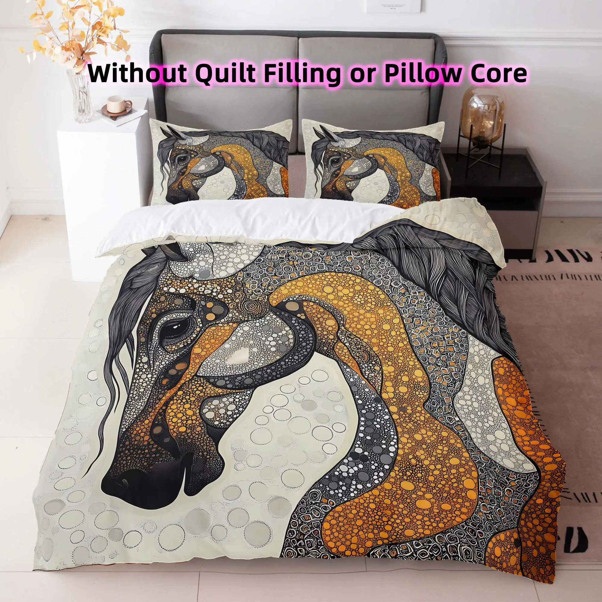 Horse Pattern Bedding Set, Including 1 Duvet Cover & 2 Pillowcases without Filler, Soft Comfortable Bedding Set for Home Bedroom