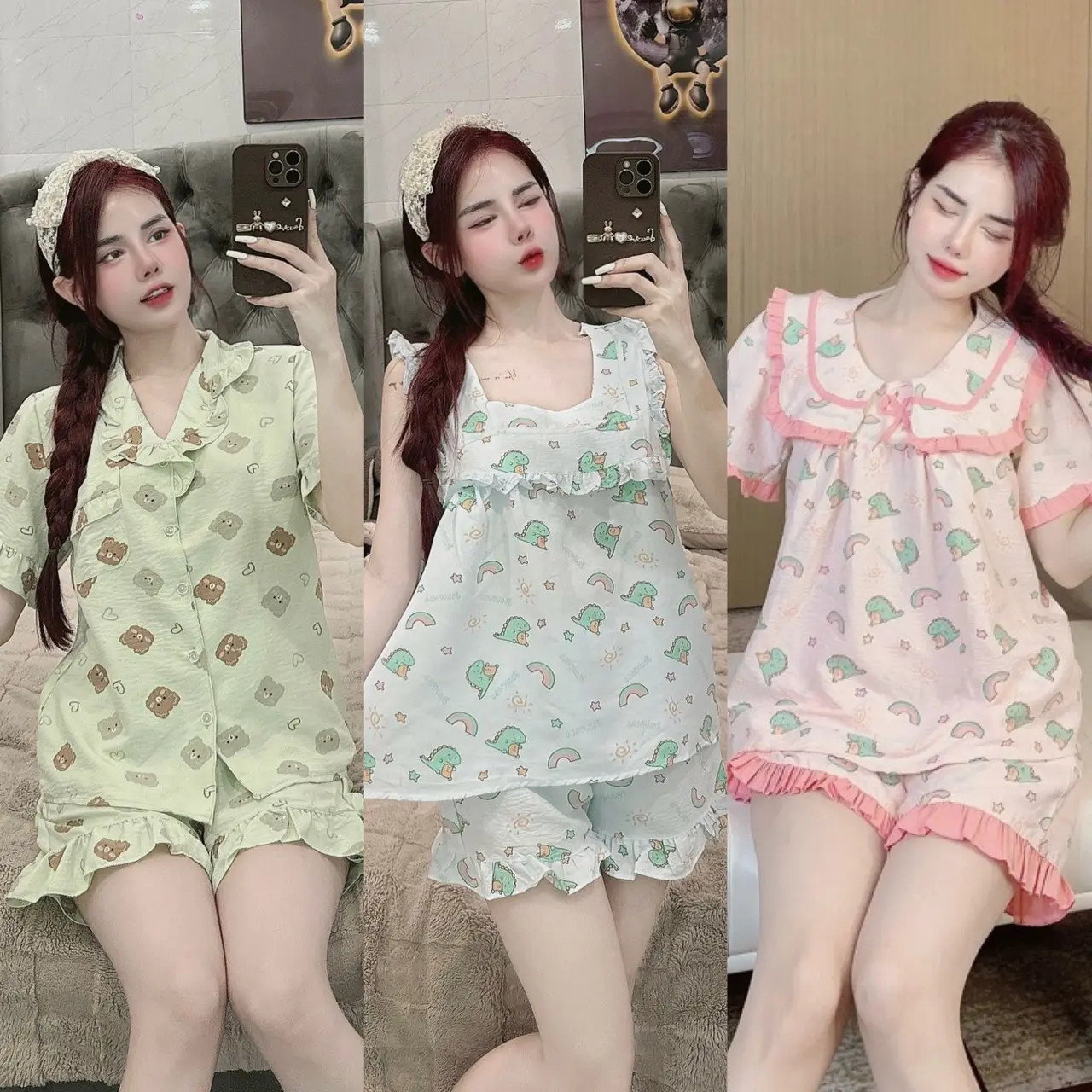 Đồ bộ đùi lụa đũi mềm thiết kế mới dể thương , đồ bộ nữ lụa đũi mịn , đồ bộ nữ mặc nhà thoải mái , pijama nữ lụa mịn mát , size dưới 60kg , đồ bộ pizama đùi lụa