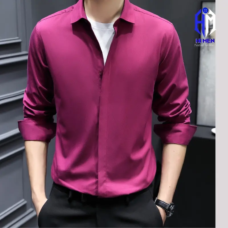 Áo sơ mi dài tay che cúc HIMEN, chất vải kháng nhăn co dãn mềm mịn , form slimfit tôn dáng gọn gàng khi sơvin(44-86kg) 7