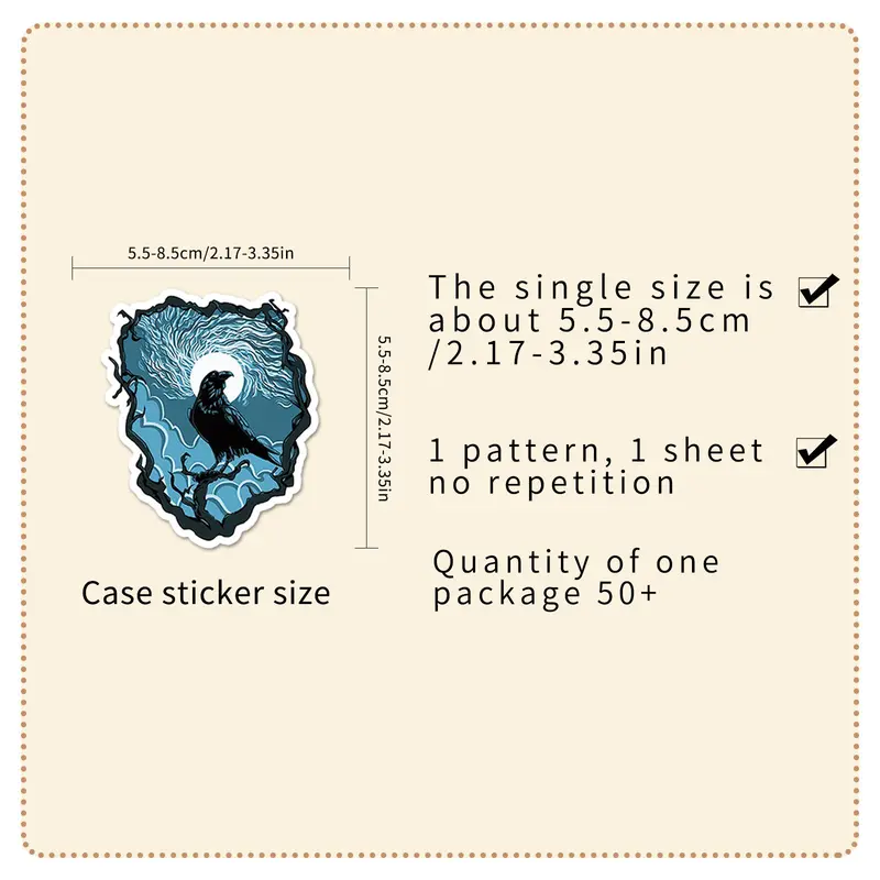 Crow Pattern Car Sticker, 50pcs/set Waterproof Self Adhesive Decor Paper, Decor Sticker for Gift Greeting Card Water Bottle Laptop Phone Case 1