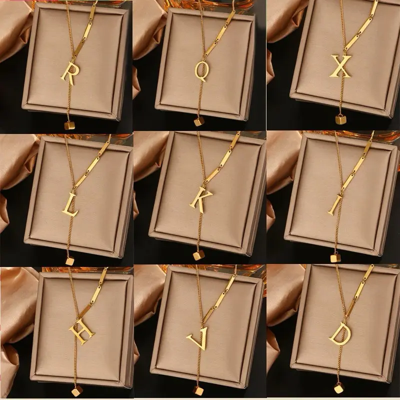Kalung Titanium Wanita Huruf Inisial Anti Karat Motif Alphabet Bahan Titanium Seri A-Z Gold Korean Style | Radiance Jewelry