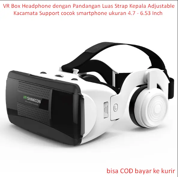VR Box Headphone dengan Pandangan Luas Strap Kepala Adjustable Kacamata Support cocok smartphone ukuran 4.7 - 6.53 Inch Material ABS