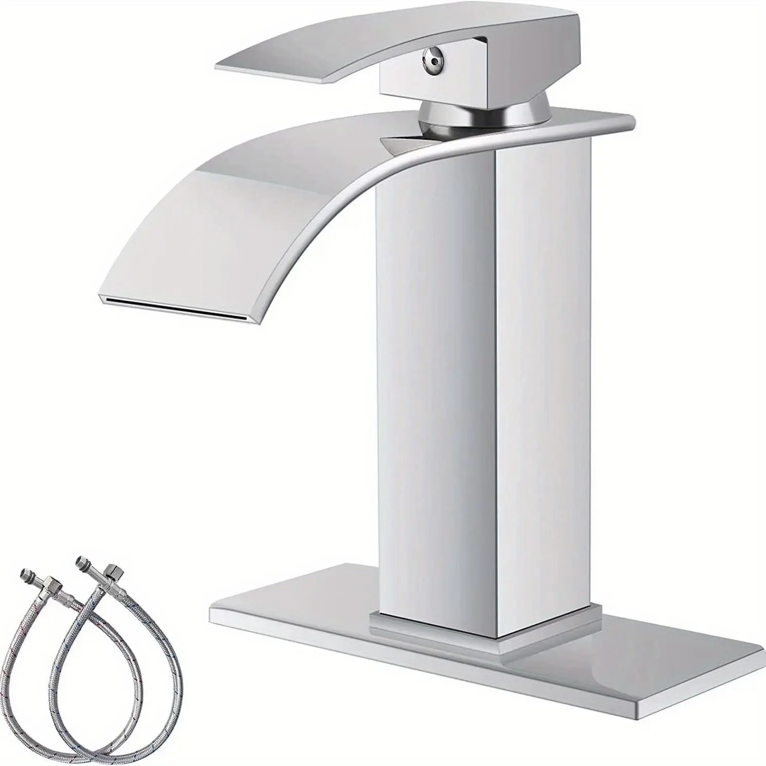 Bathroom Sink Faucet, Durable Stainless Steel Single Handle Sink Faucet with 2 Water Pipes, Bathroom Fixtures