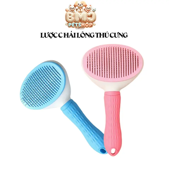 Lược chải lông thú cưng đầu nhựa chống đau, bàn chải lông chó mèo có nút bấm lấy lông dễ dàng BMJ Petshop