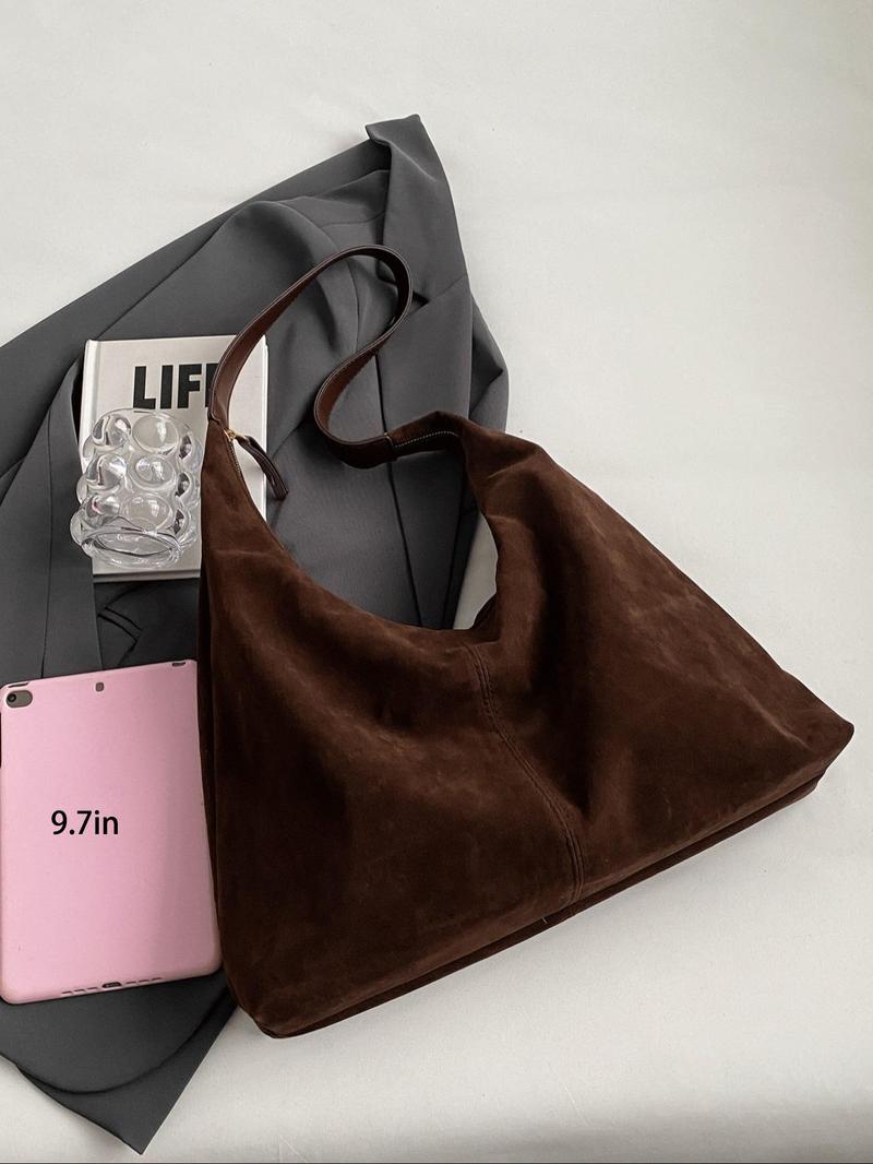 Product Introduction of Women's Solid Color Suede Shoulder Bag, Retro Fashion Shoulder Bag for Daily Used, Casual Trendy Versatile High-quality Daily Commuting Bag, Girl Fashionable Bag 3