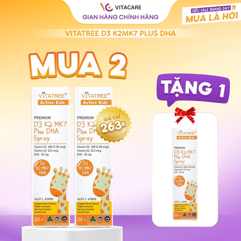 [MUA 2 TẶNG 1] Vitamin D3 DHA siêu tinh khiết dạng xịt hấp thu canxi, hỗ trợ toàn diện chiều cao thị lực trí não cho bé từ sơ sinh Vitatree nội địa Úc chính hãng
