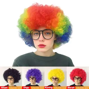 Wig Halloween Rambut Palsu Kribo / Wig Badut/wig Costplay/Rambut Badud / Rambut Kribo Palsu Wig /Wig Hitam / Rambut Palsu Kribo All Size / Wig Badut / Wig Rainbow Party Warna Warni /Wig Cosplay Costplay Wig Badut Badud /Wig Badut Badud