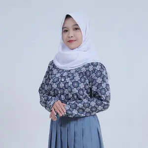 Baju Batik Sekolah Motif Bunga Matahari Abu SIZE Remaja Wanita Lengan Panjang