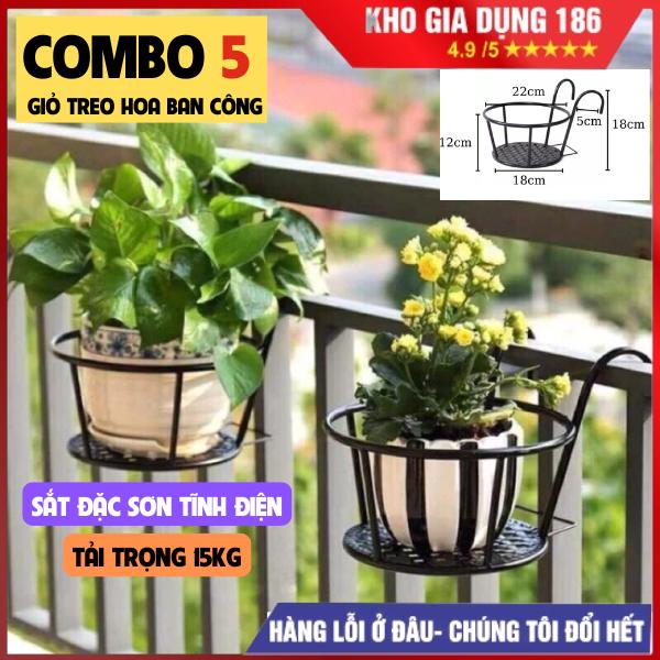 COMBO Giá kệ để cây, chậu hoa tròn treo ban công, hàng rào, cửa sổ loại to đường kính 22 cm mẫu mới giỏ  treo trồng