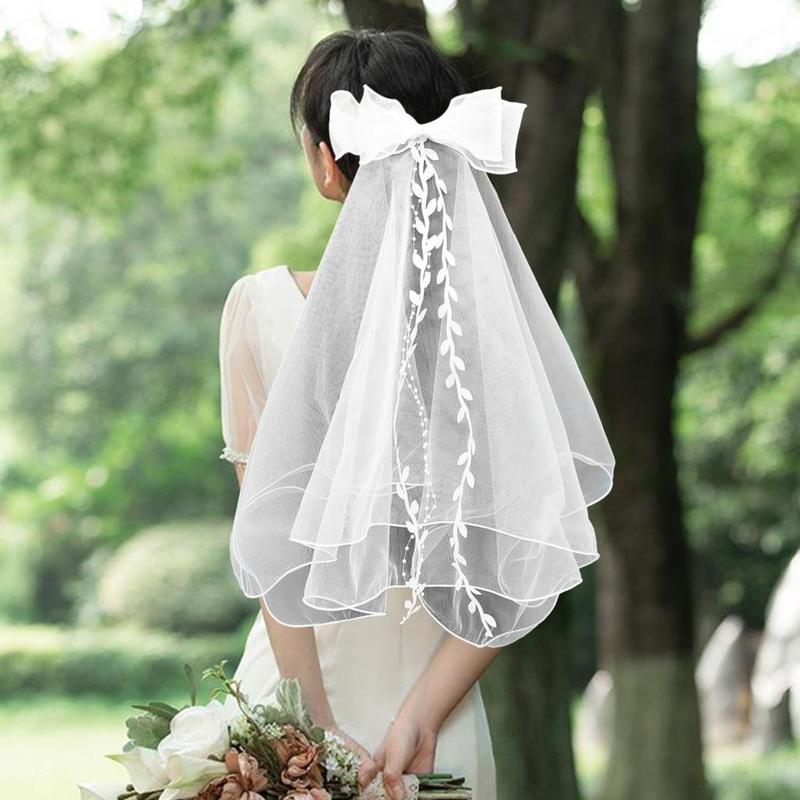 behydes- Hair Decoration Curly Hair Bridal Princess Bow Hair Accessories for Wedding Photography and Performance Bridal Double Layer Head with Hair Comb 7