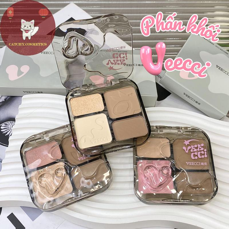 [VEECCI] Bảng Phấn Tạo khối & Bắt Sáng 4 Ô VEECCI Đa năng tích hợp Má hồng