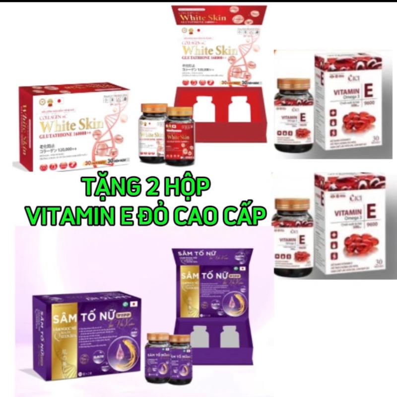 Combo Viên uống Sâm tố nữ Tái Hồi Xuân Sét 2 lọ và viên uống ngày đêm Glutathione 16000++ sét 2 lọ tặng kèm 2 hộp vitamin e đỏ thực phẩm bổ sung hỗ trợ chăm sóc sắc đẹp