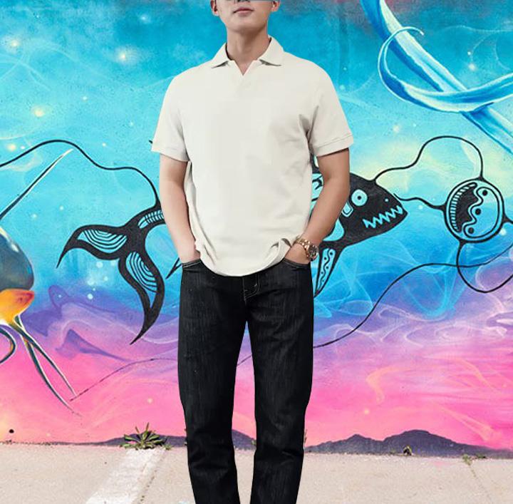 Áo thun nam, áo polo nam cổ V nam tính, vải mềm mát Menswear Cộc Tay Shirt 2
