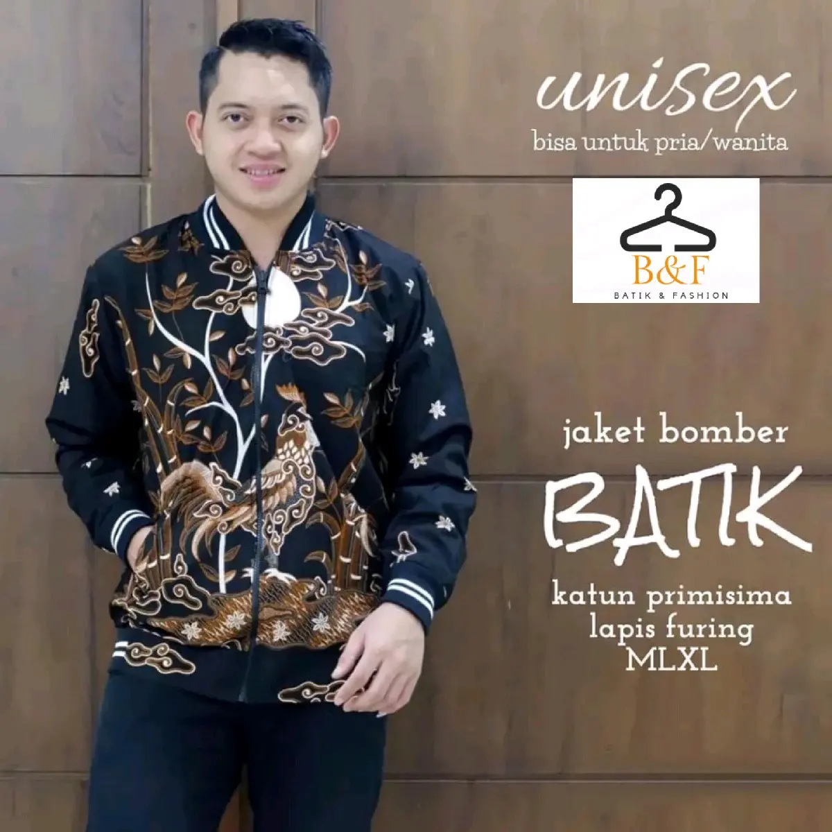 Jaket bomber batik original solo pria ayam jago, jokowi, harimau putih.  unisex bahan katun halus depan resleting dua kantong