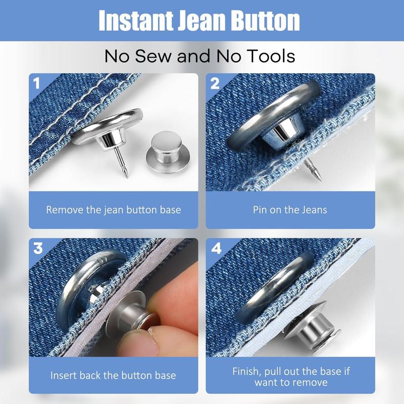 12 Sets Jean Buttons for Loose Jeans, Button Pins for Jeans to Make Smaller, No Sew Button Replacement, Adjustable and   Tightener 4