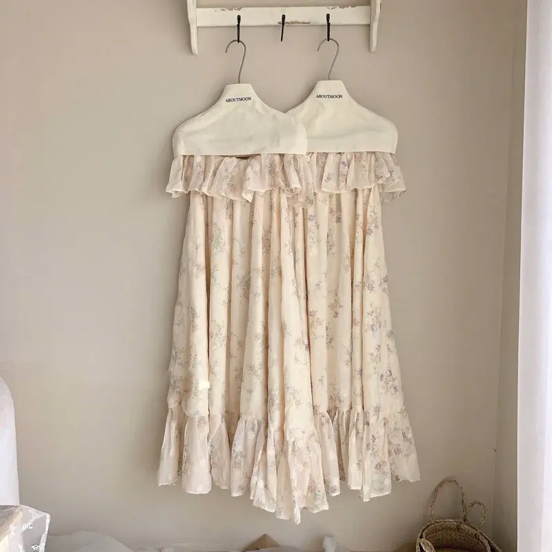 Váy hoa nhí trễ vai dáng suông maxi( 100% ảnh thật )