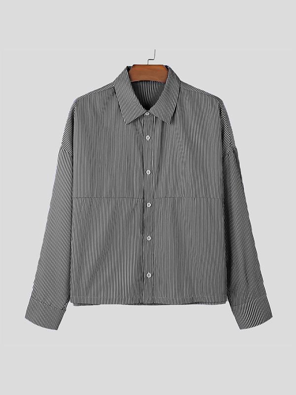 Men's Striped Print Button Front Shirt, Loose Casual Drop Shoulder Long Sleeve Collared Top for Daily Wear, Men's Clothes for All Seasons, Menswear 8