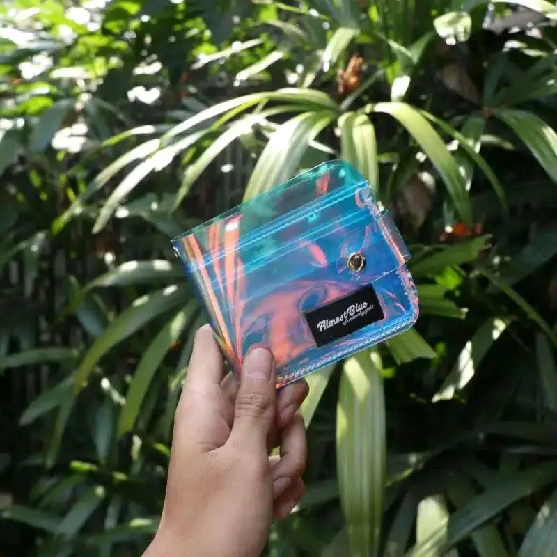 Dompet lipat koin pvc transparan hologram rainbow korea lucu kpop