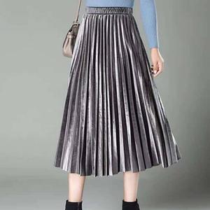 Skirt Berlipat Baldu, Pendek, Kualiti Premium, Bahan Baldu
