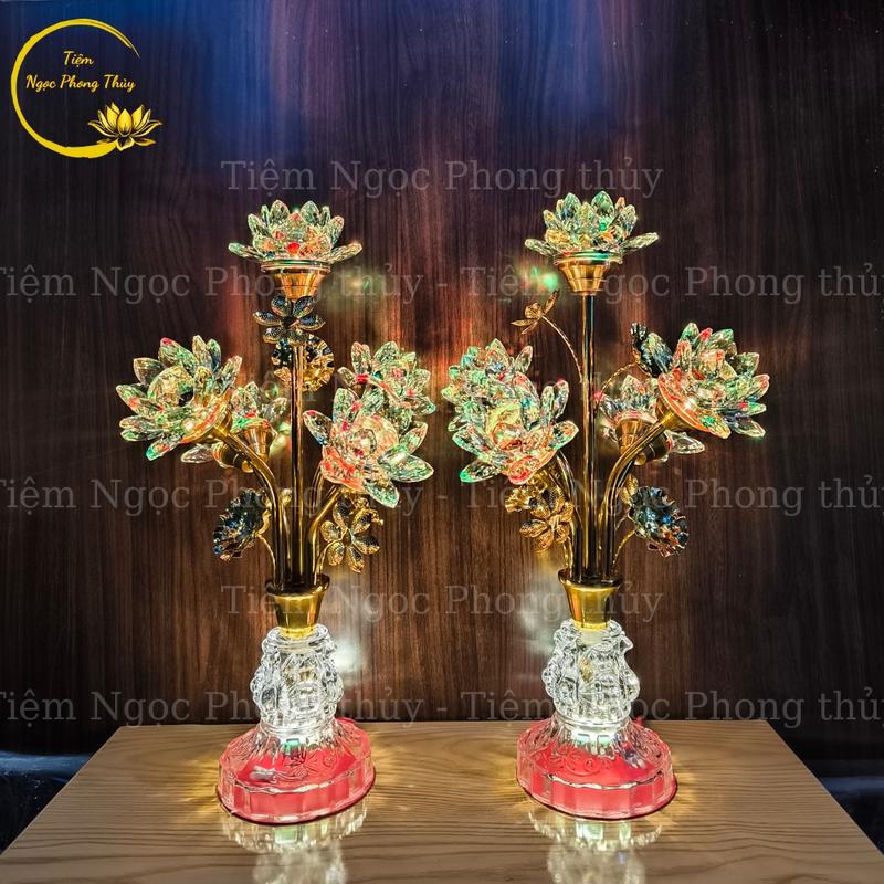 Đèn thờ 5 bông pha lê 3 chế độ sáng Trang Trí Nhà Decor Phòng Decor Phòng Khách 5
