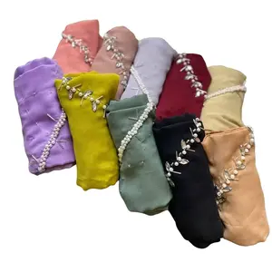 Hijab Segi Empat Pesta Kondangan Payet Polycotton Kerudung Muslim Square Navy Wanita