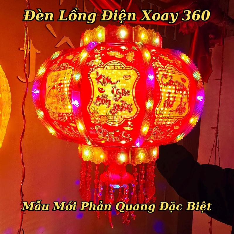 Đèn Lồng Điện Xoay 360 Chữ Việt Chúc Mừng Năm Mới Treo Trang Trí tết 2025 Đẹp Lung Linh