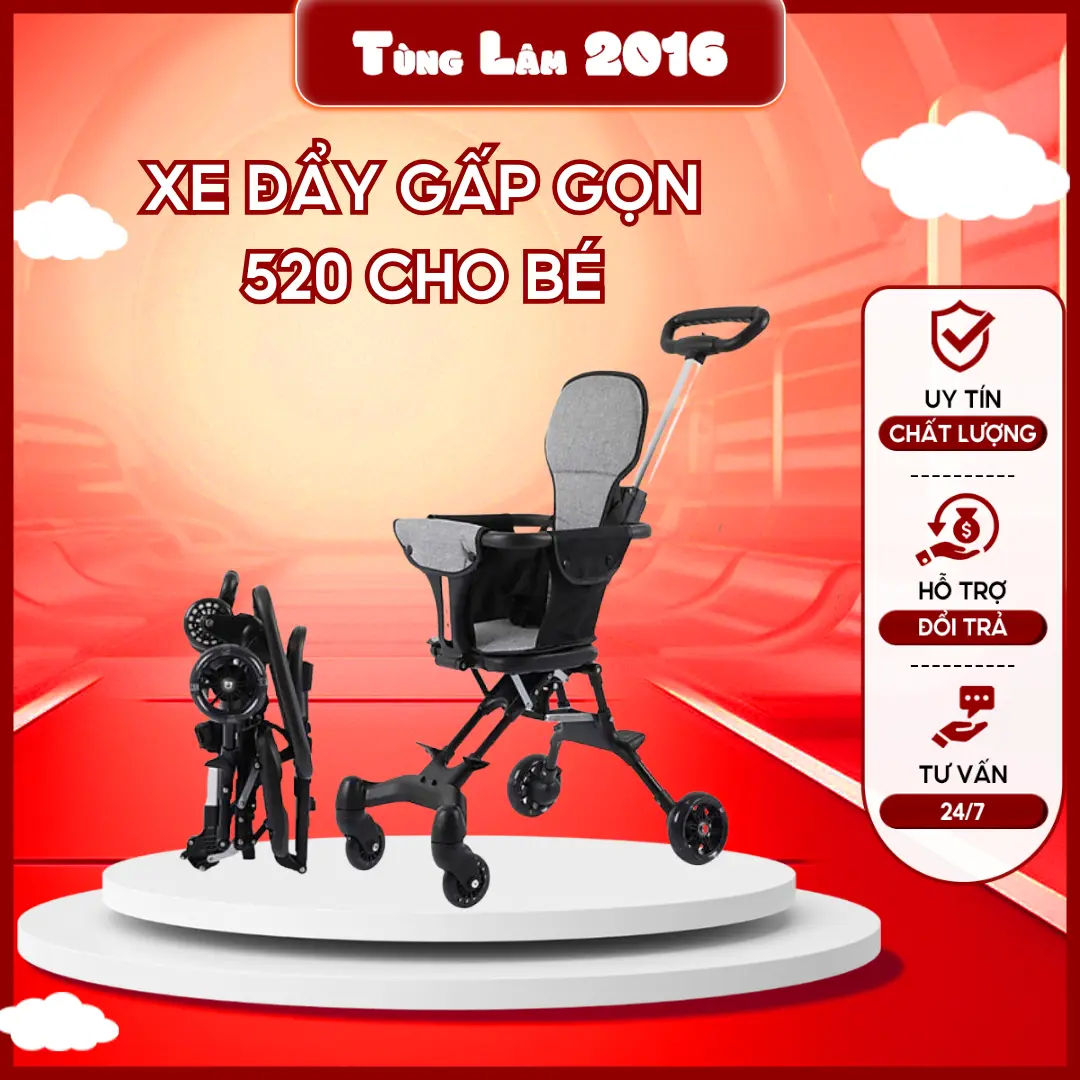 Xe đẩy siêu thị gấp gọn 520 gấp gọn nhẹ cho bé yêu (không mái che)