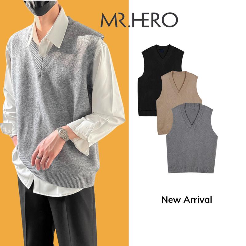 Áo gile len nam nữ cổ tim sweater sát nách GL03 Mrhero phong cách Hàn Quốc màu den be xám menswear